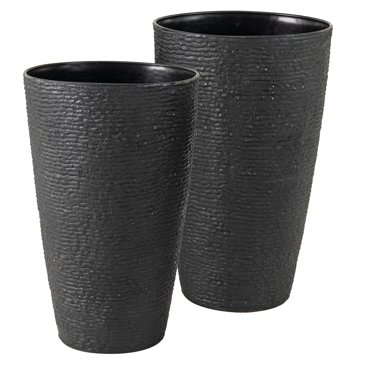 Maceteros redondos de plástico de 21 pulgadas de alto, juego de 2 macetas con sistema de drenaje - Negro