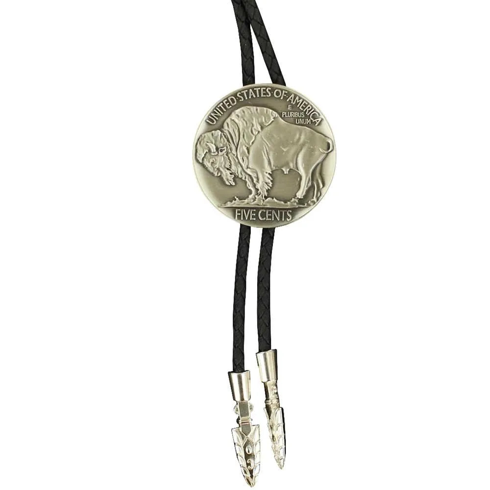 Corbata de bolo con moneda de níquel búfalo de doble S con puntas de flecha