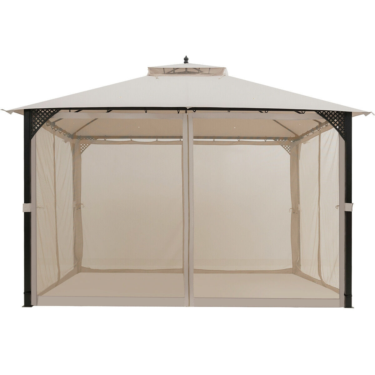 Cenador de patio con doble techo y mosquitero de 12 x 10 pies para exteriores - Marrón