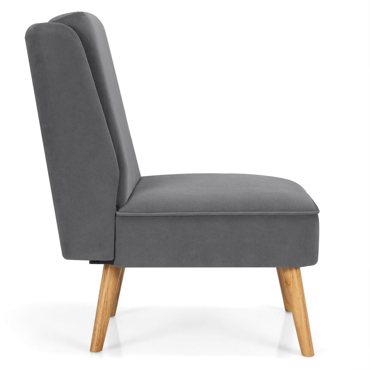 Sillón auxiliar sin brazos de terciopelo con patas de madera de caucho para dormitorio