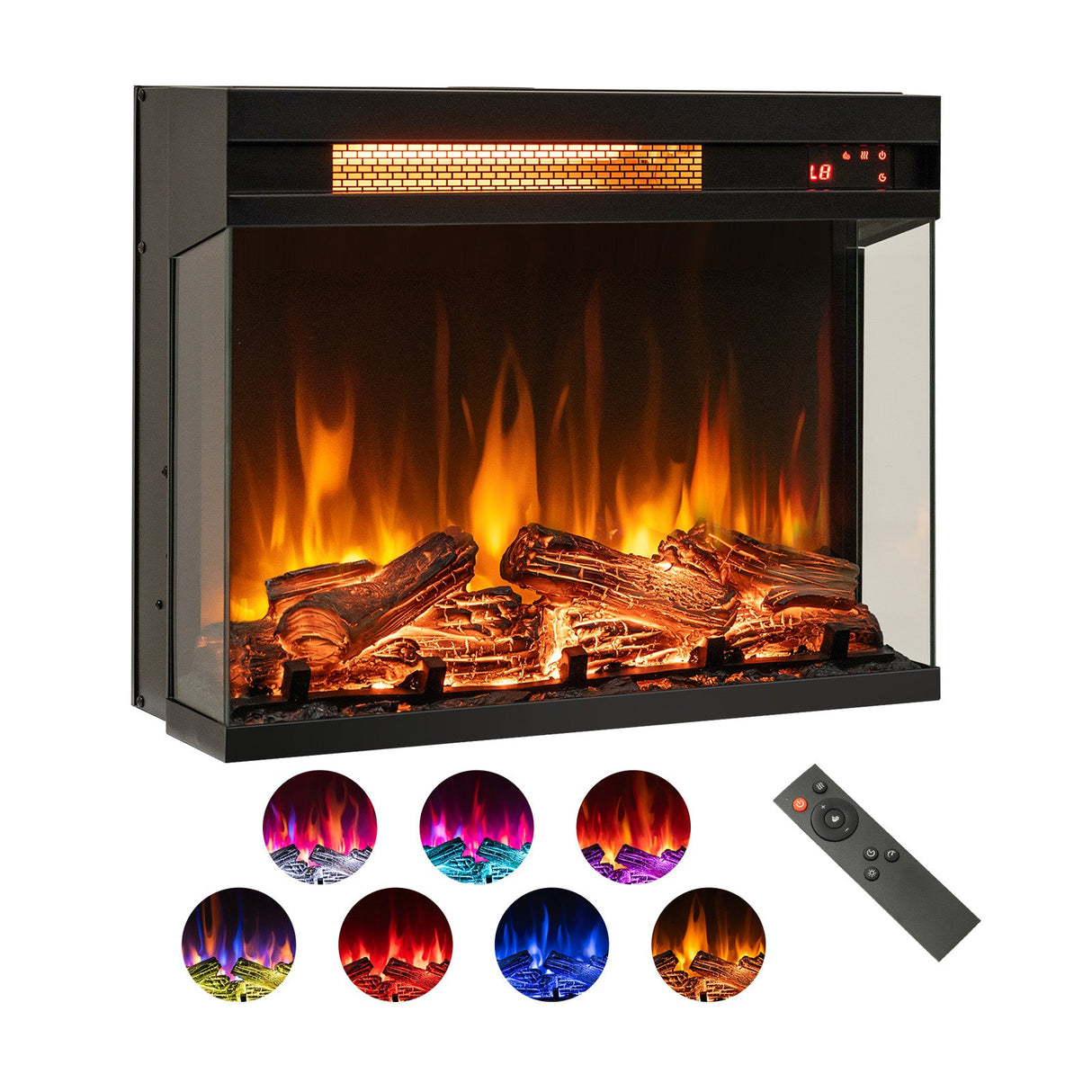 Chimenea eléctrica de 23 pulgadas de 3 lados de 1500W empotrada - Negra