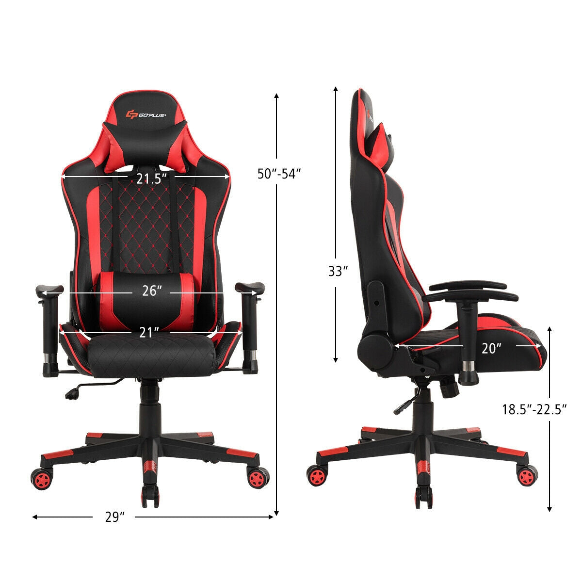 Silla de juego con masaje, soporte lumbar y reposacabezas