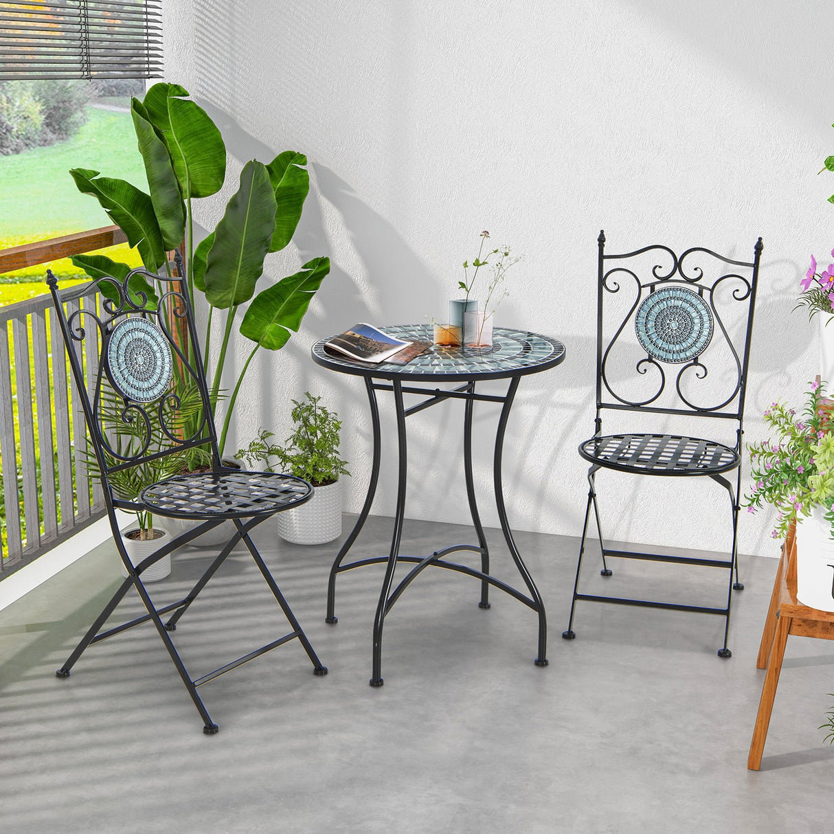 24 Inch Patio Bistro Table with Ceramic Tile Tabletop