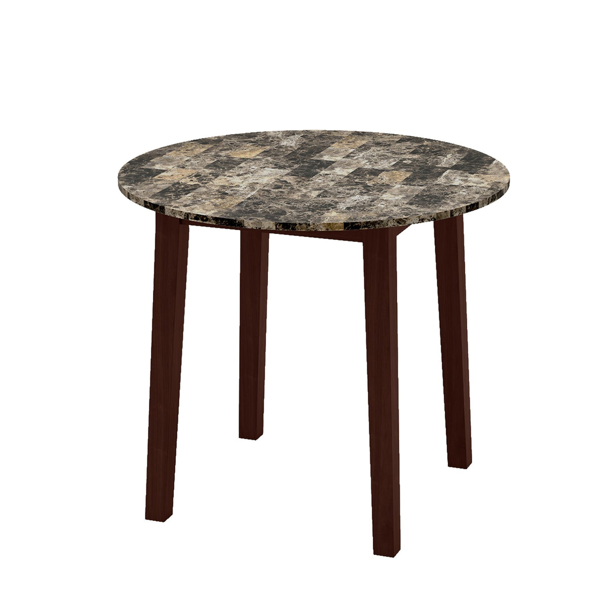 Mesa de comedor redonda de 35 pulgadas con patas de madera de caucho y tablero con chapa de textura de mármol