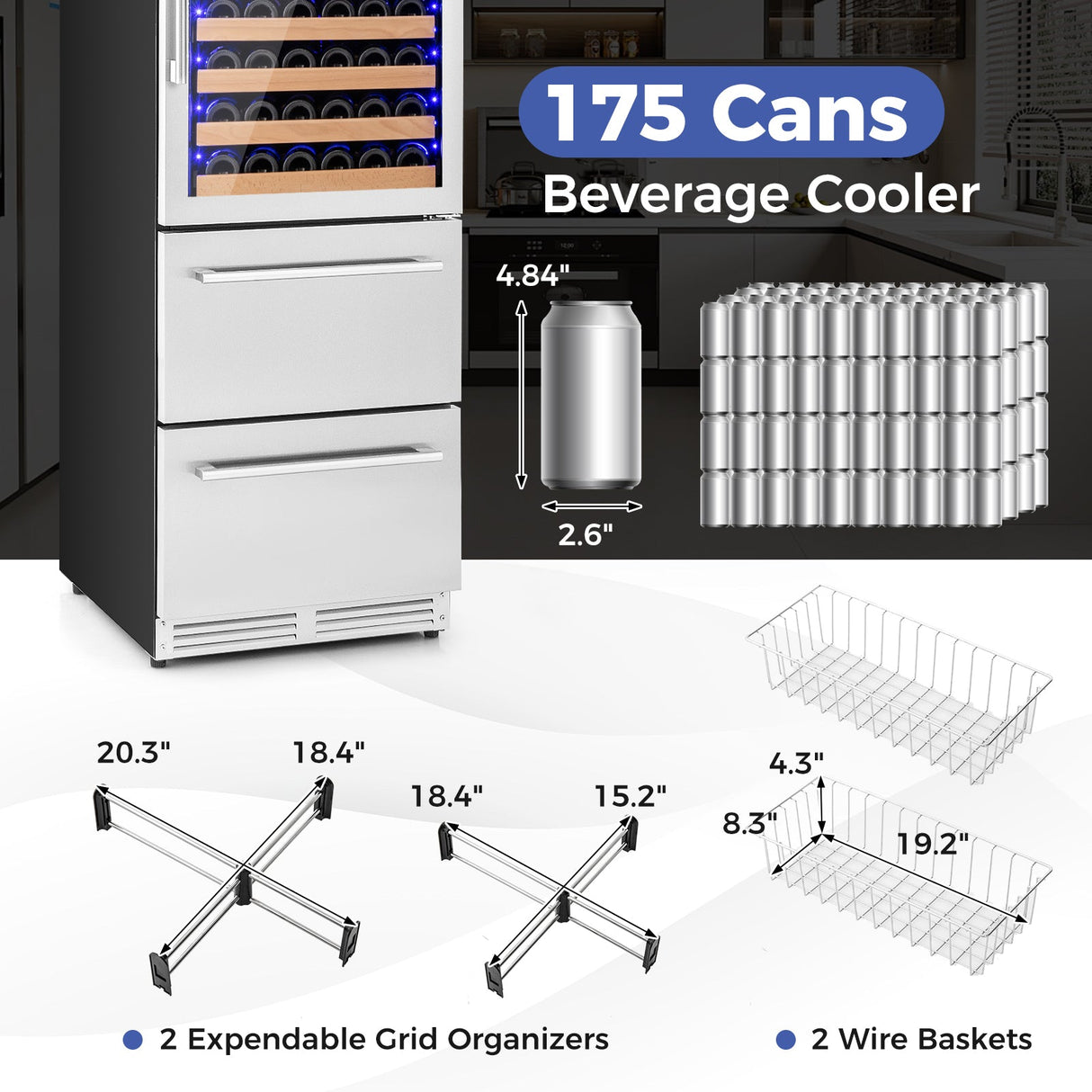 Refrigerador de vino y bebidas de 24 pulgadas con control de temperatura independiente - Plateado