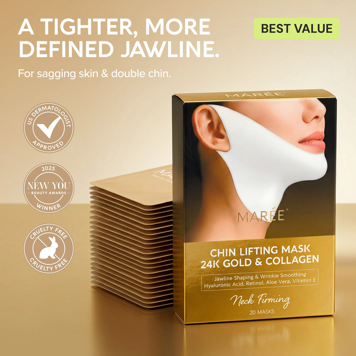 Mascarilla lifting facial V-Line oro 24K 20 unidades