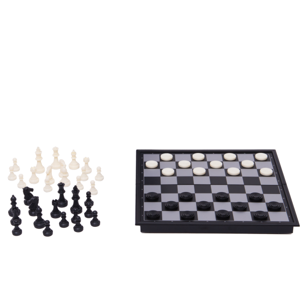 Travel Games: Rustik Foldable Magnetic Checkers/Chess (Black/White)