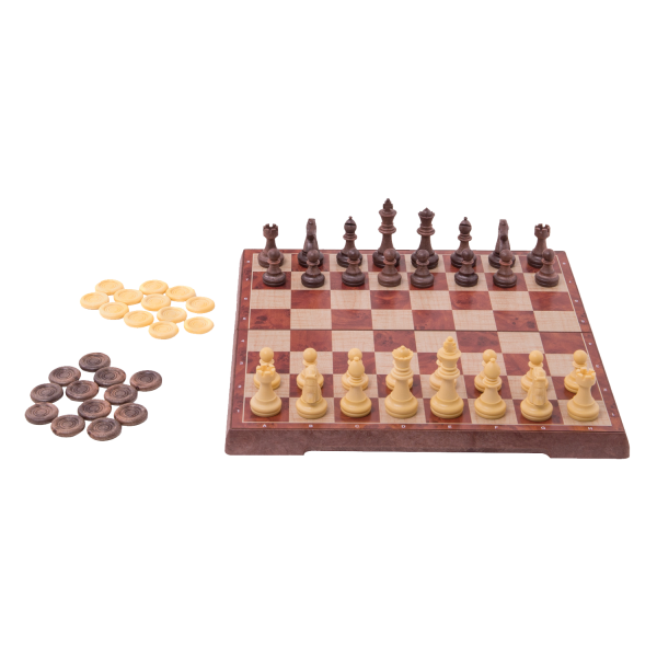 Travel Games: Rustik Foldable Magnetic Checkers/Chess (Peachwood)