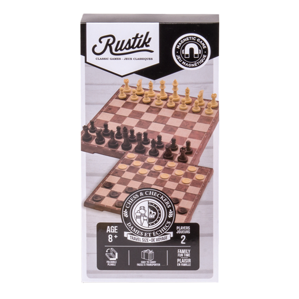 Travel Games: Rustik Foldable Magnetic Checkers/Chess (Peachwood)