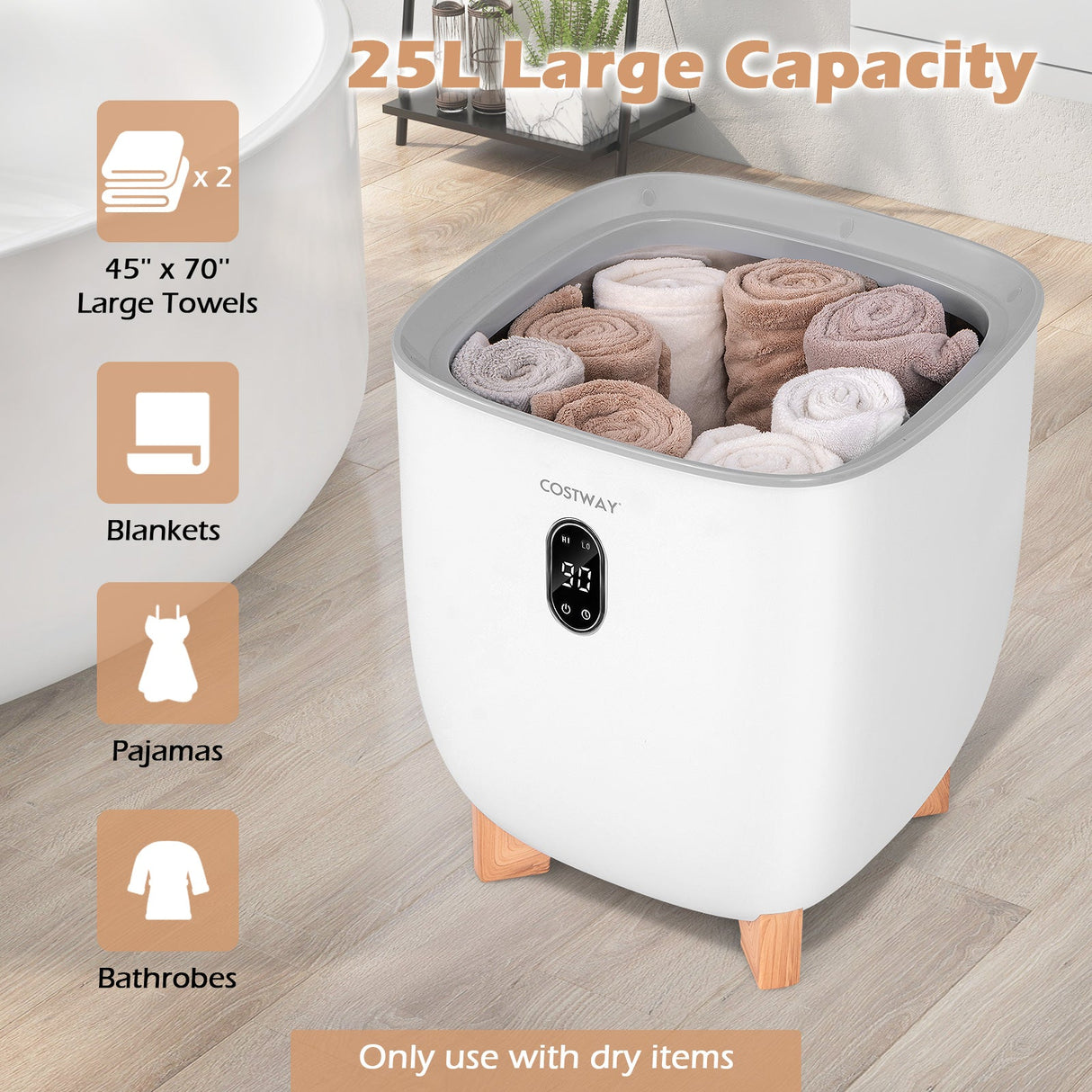 Calentador de toallas tipo cubo de 25 litros con 2 ajustes de temperatura y apagado automático - Blanco