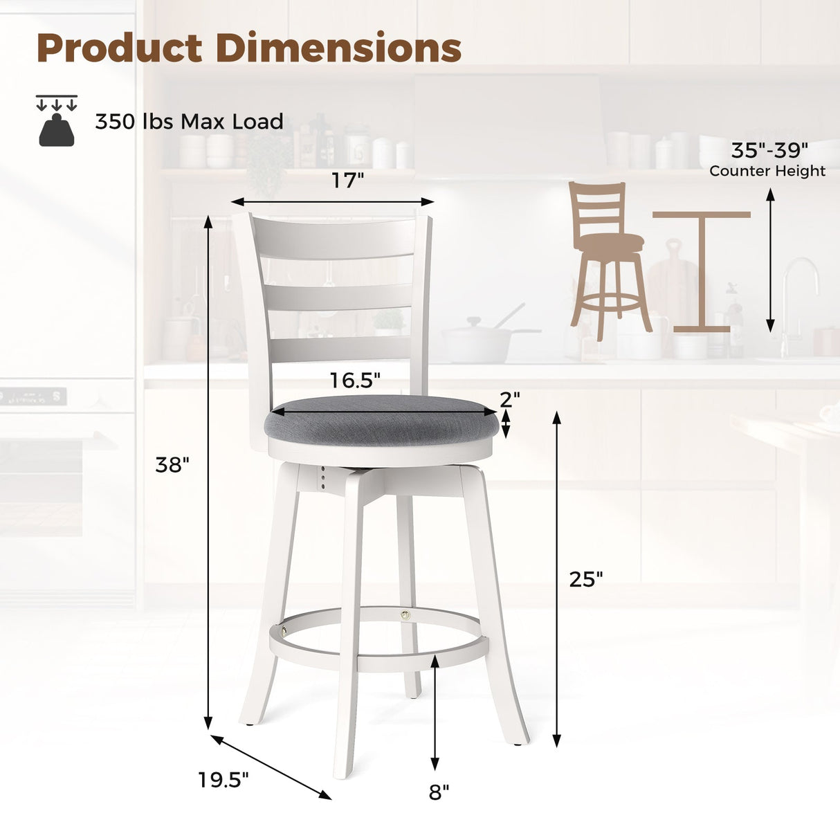 Taburetes de barra giratorios de 25"/30.5" (juego de 2) Sillas giratorias de 360° para barra/mostrador con asiento tapizado