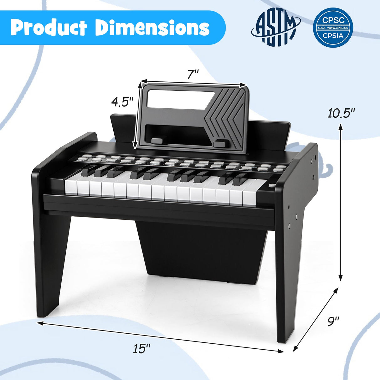 Teclado de piano para niños de 25 teclas con velocidad y volumen ajustables