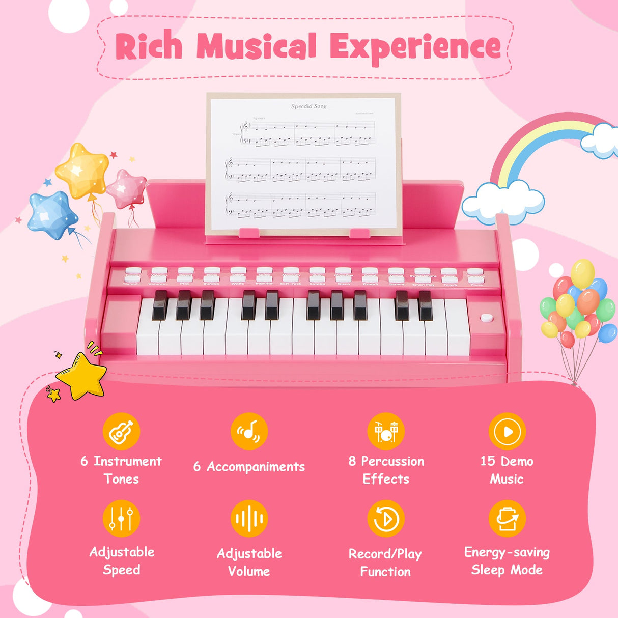 Teclado de piano para niños de 25 teclas con velocidad y volumen ajustables