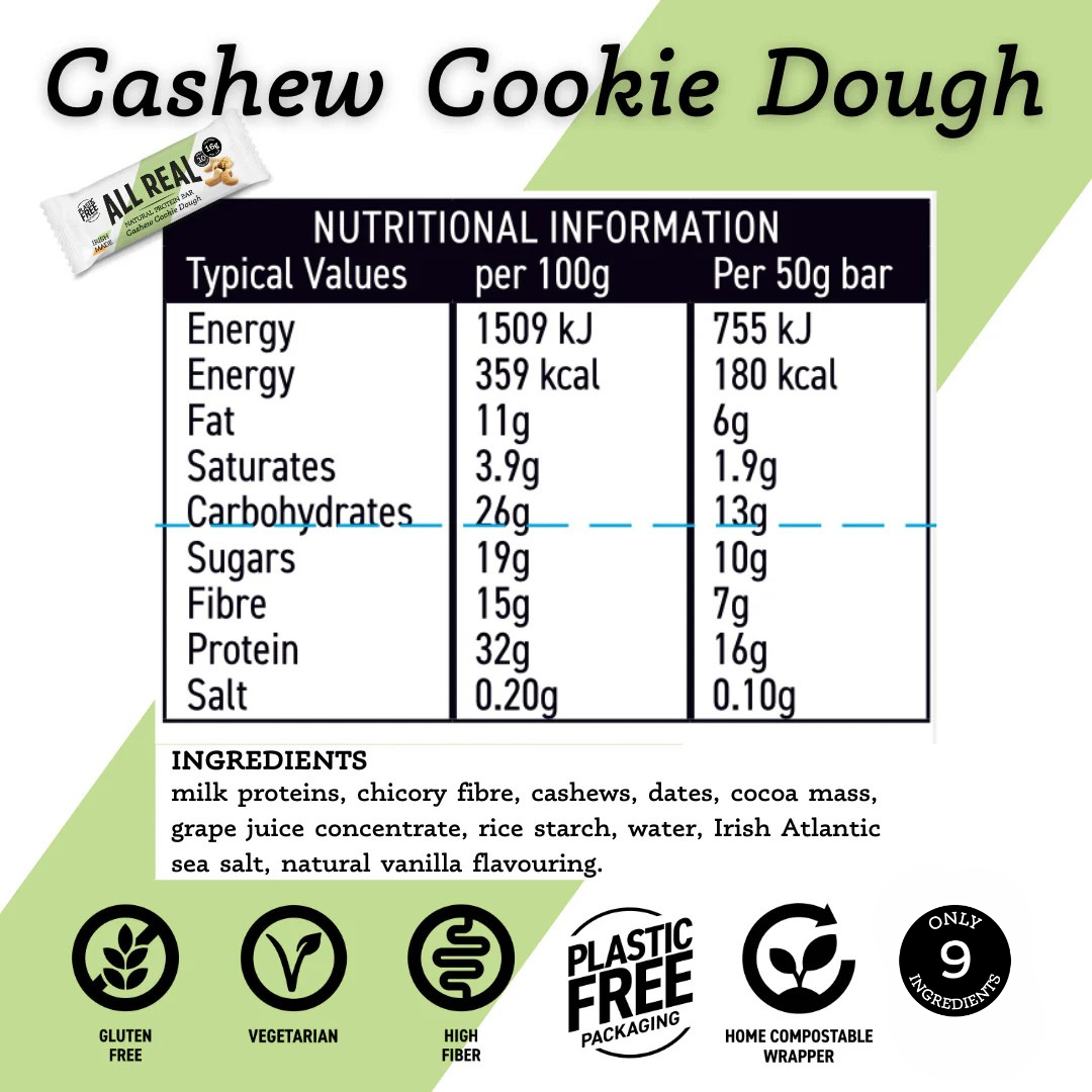 Barritas de Proteína de Masa de Galleta y Anacardo 50g x 12 unidades