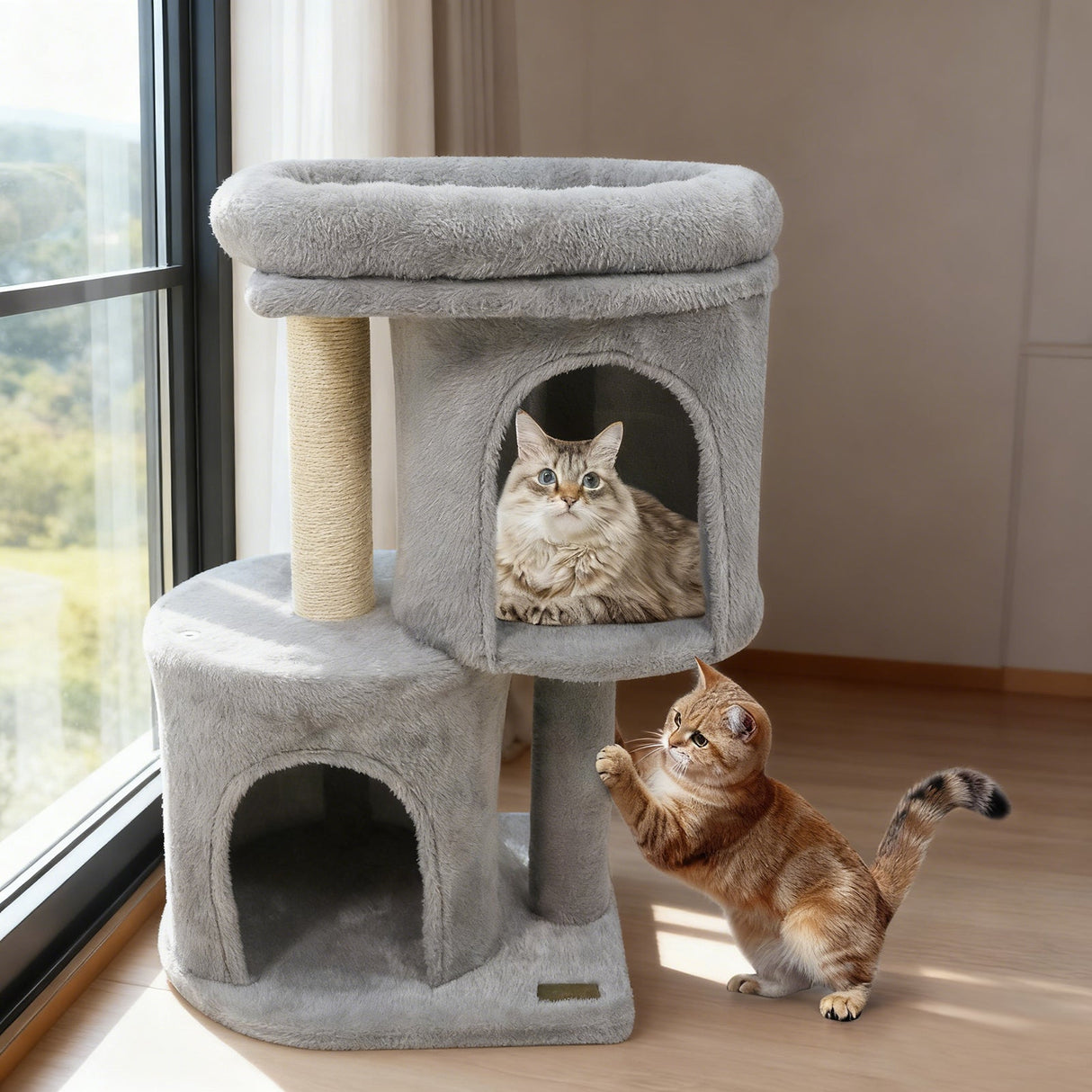 Torre para gatos de 26 pulgadas con percha acolchada grande y doble condominio