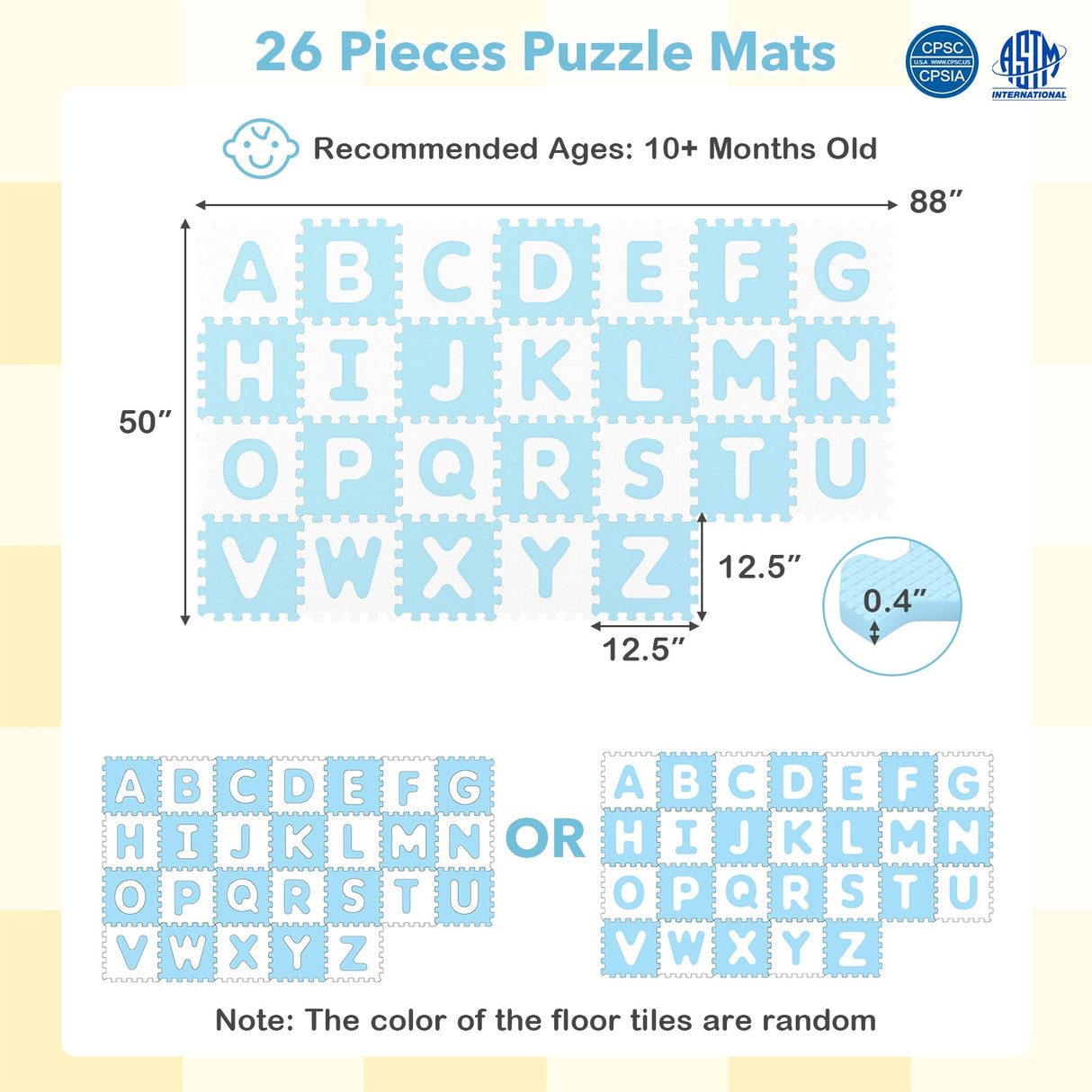 26 Pieces Interlocking ABC Play Mats with Detachable Letters