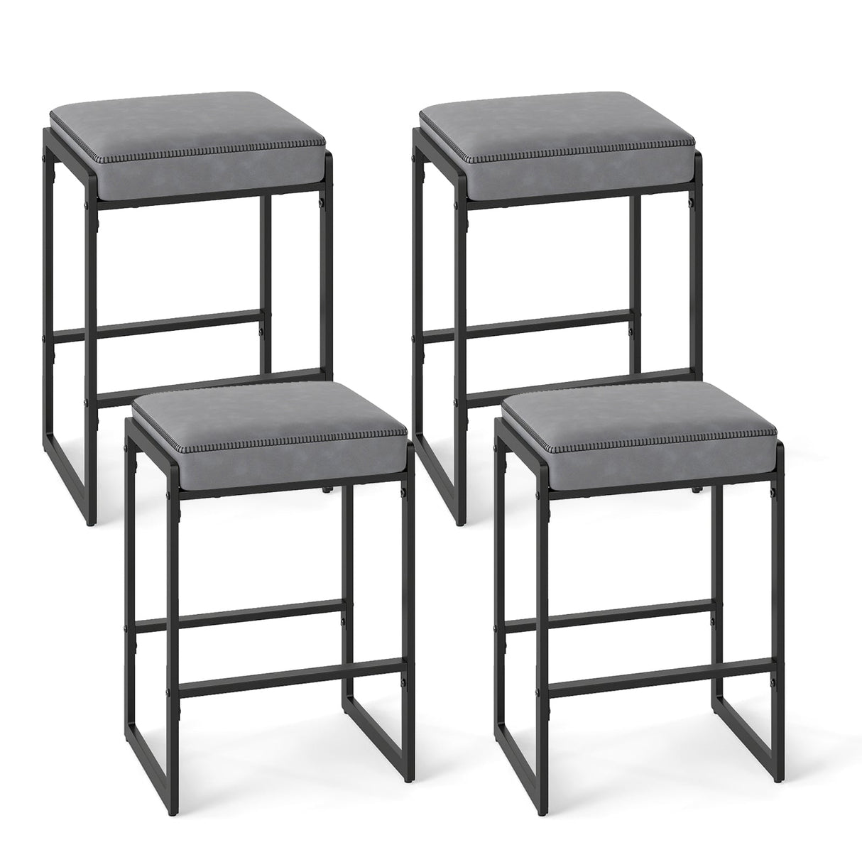Juego de 4 taburetes de bar de 26 pulgadas, taburetes de altura de mostrador con asiento tapizado de piel sintética