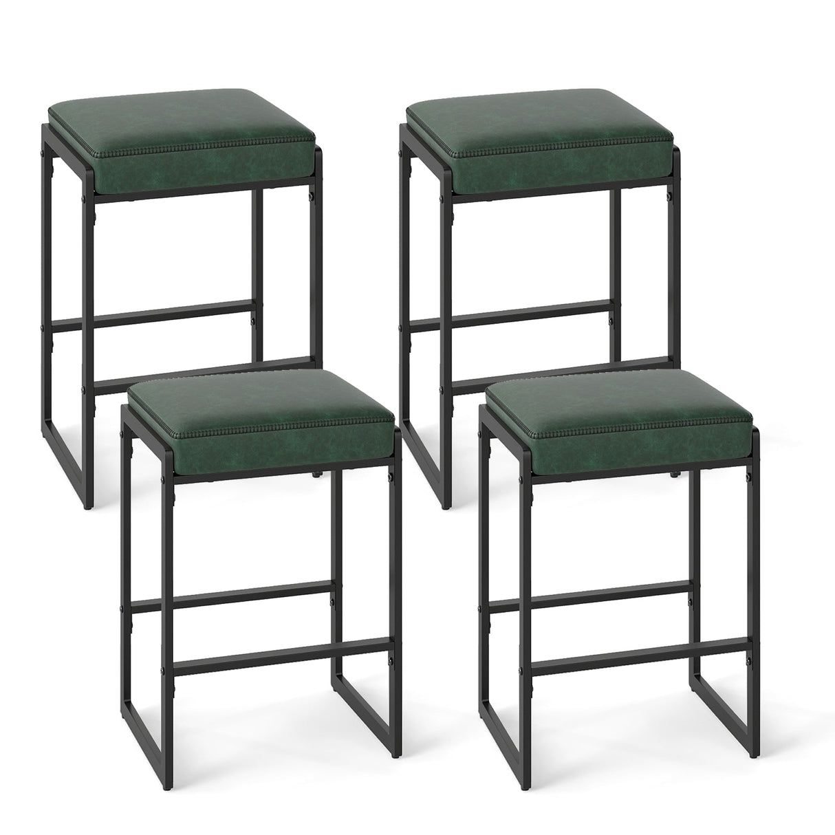 Juego de 4 taburetes de bar de 26 pulgadas, taburetes de altura de mostrador con asiento tapizado de piel sintética