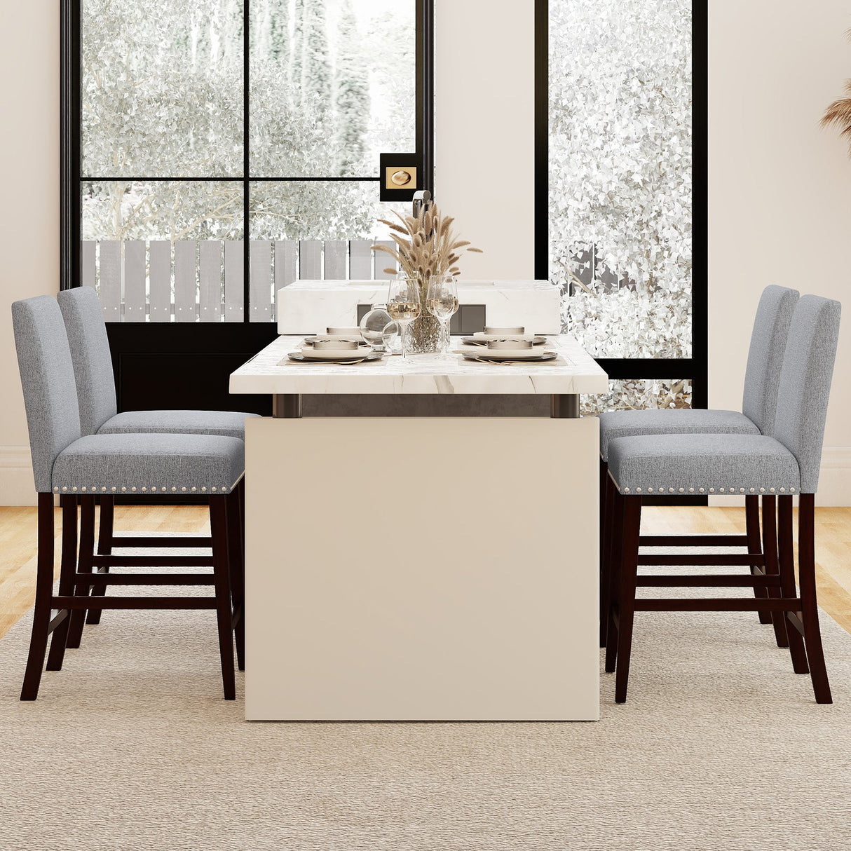 Juego de 2 sillas de comedor de 26 pulgadas con asiento y respaldo acolchados - Gris