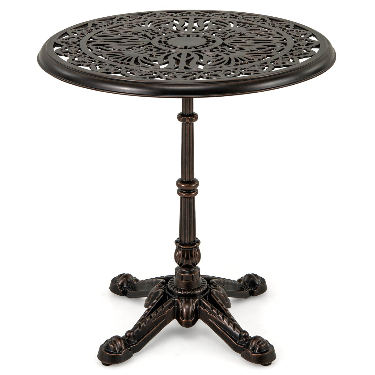 27Inch Round Cast Aluminum Patio Bistro Table with Hollow Top-Copper