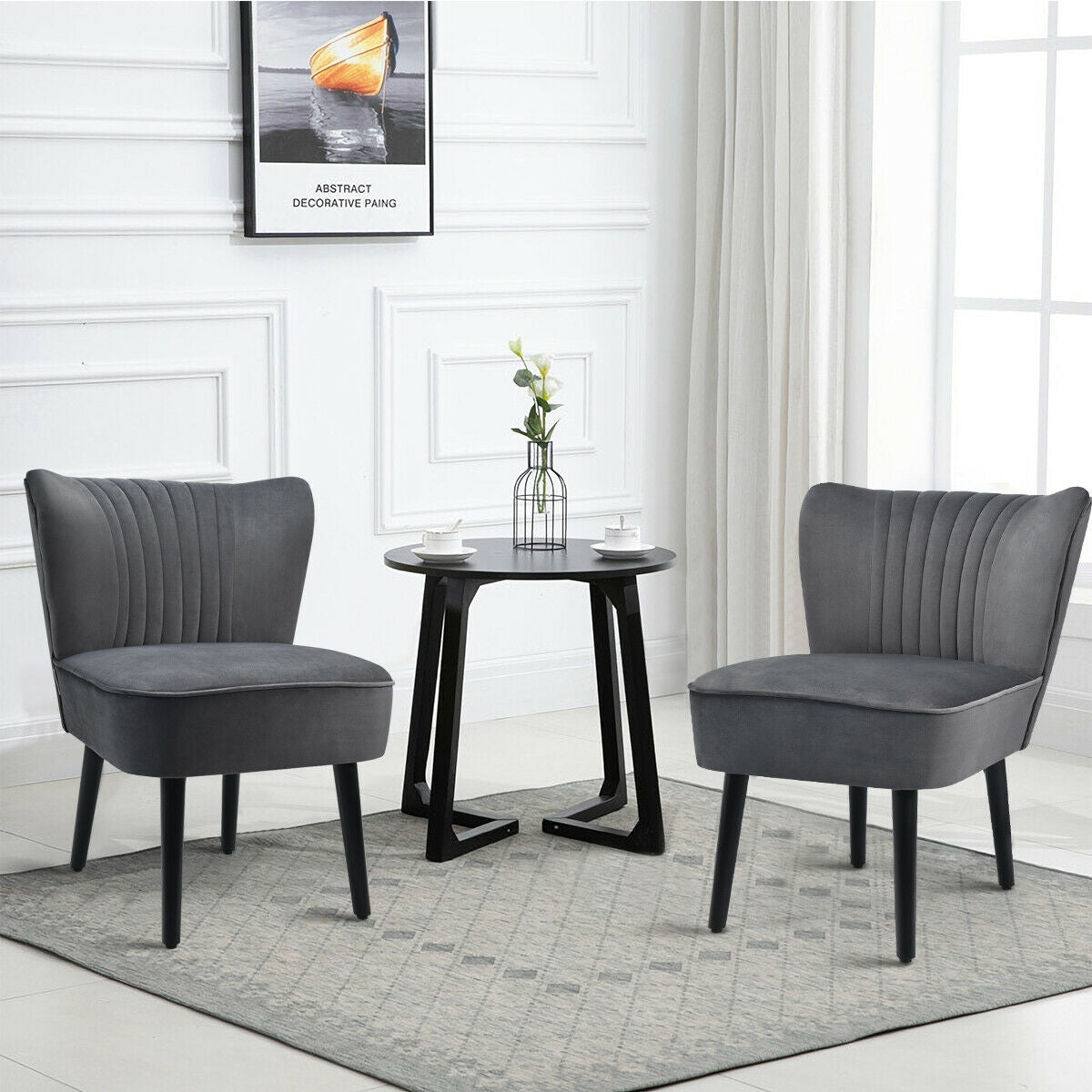 Juego de 2 sillones modernos tapizados con patas de madera maciza