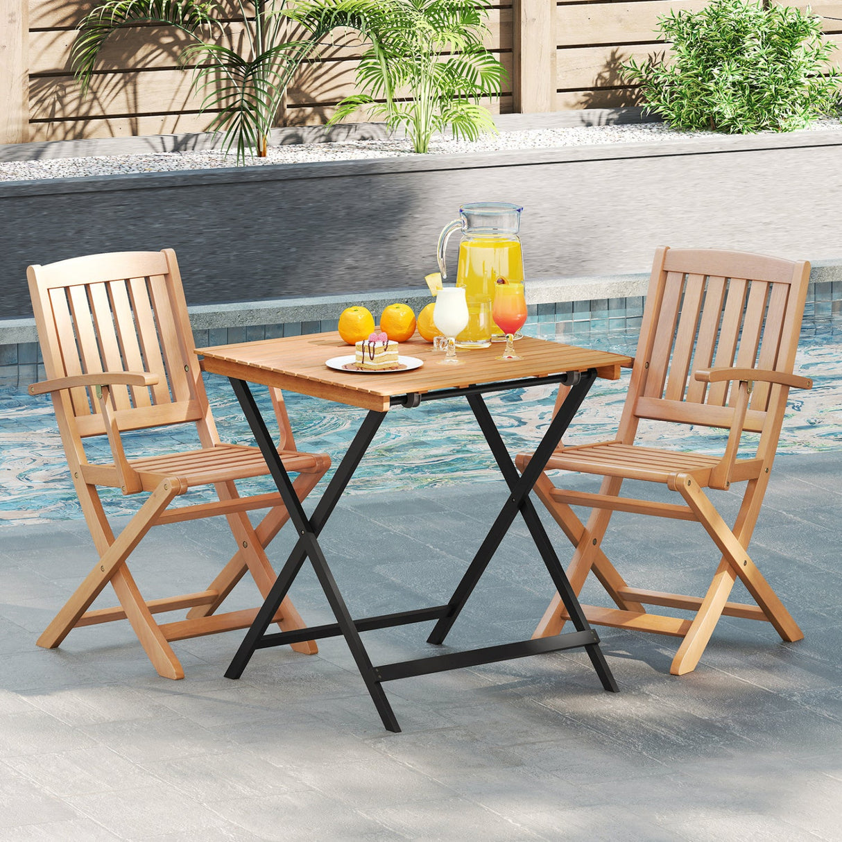 Mesa cuadrada plegable para patio de 28 pulgadas con tablero de listones para porche o patio trasero