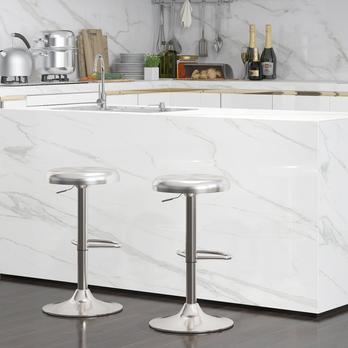 Modern Swivel Adjustable Height Bar Stool with Footrest for Pub Bistro Kitchen Dining