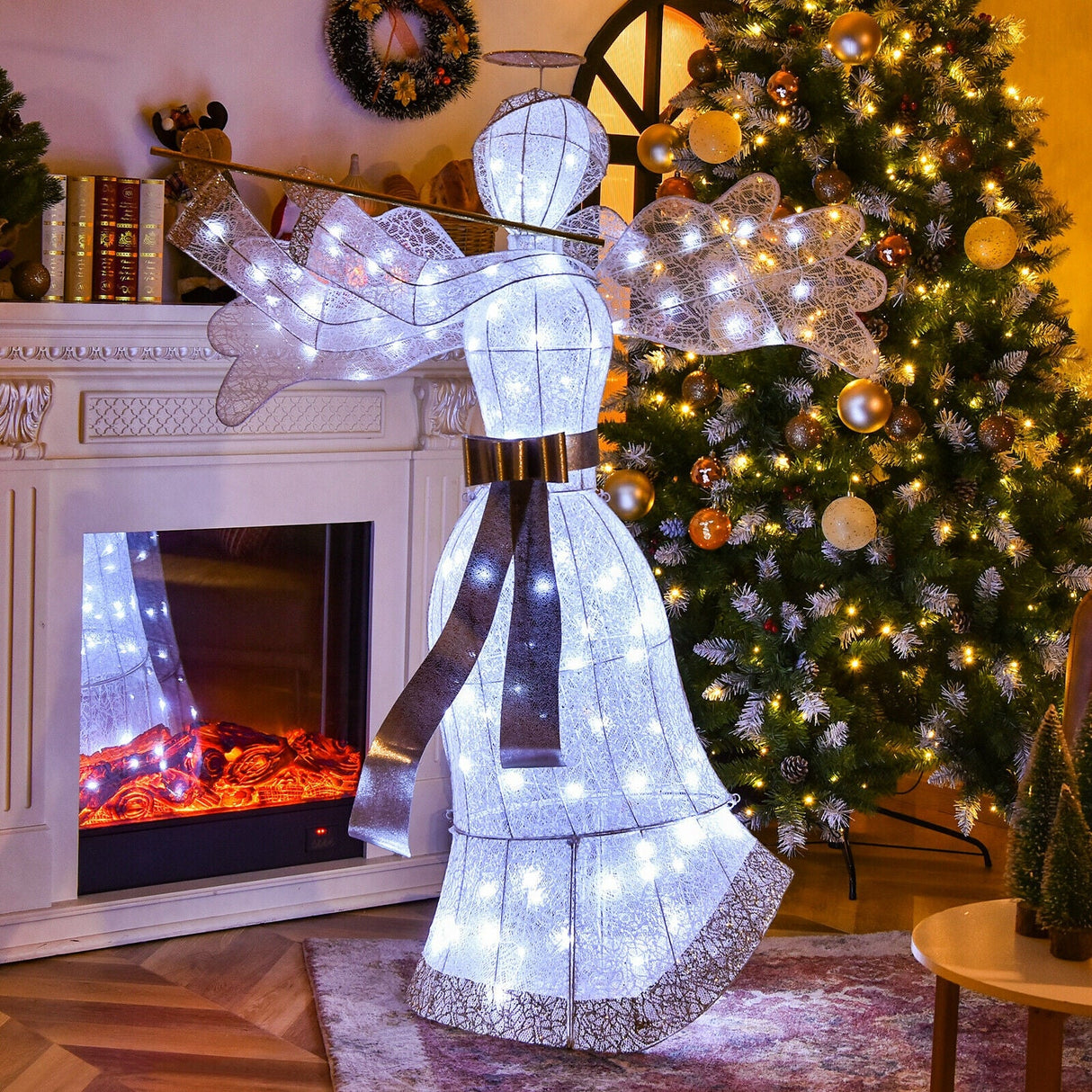 Decoración navideña de ángel preiluminada con 100 luces LED