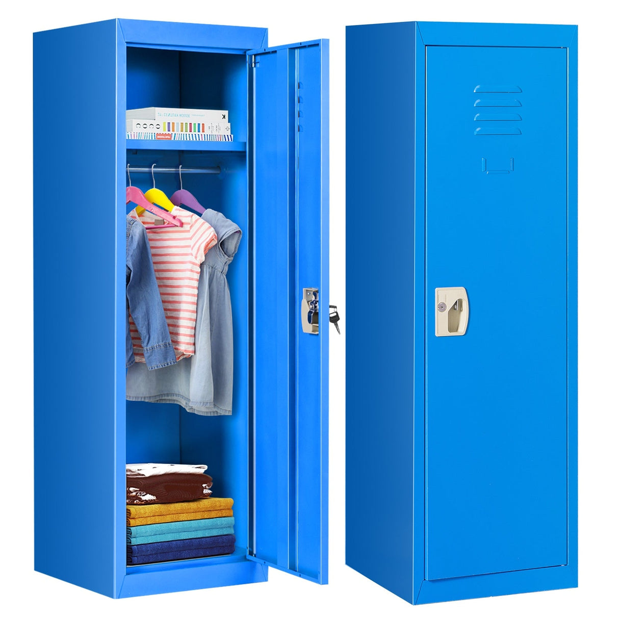 Taquilla metálica de un nivel para niños, segura, de 48 pulgadas, color azul