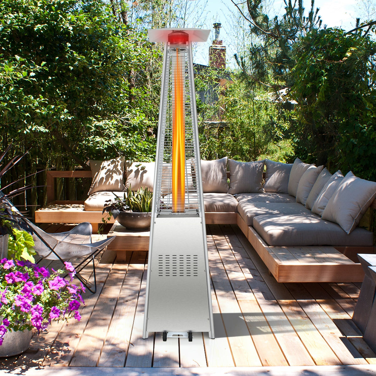 Calentador de patio piramidal de 42000 BTU con ruedas