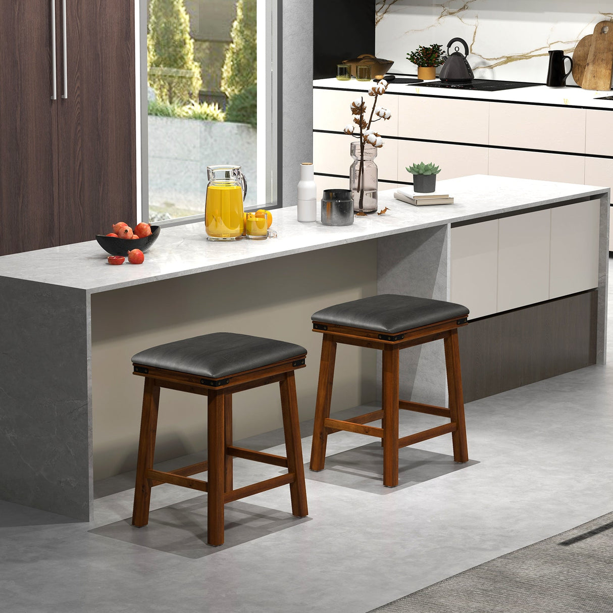 Set of 2 24/30 Inch Dining Bar Stool with Rubber Wood