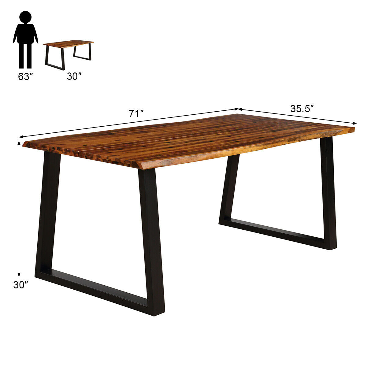 Mesa de comedor rectangular de madera de acacia