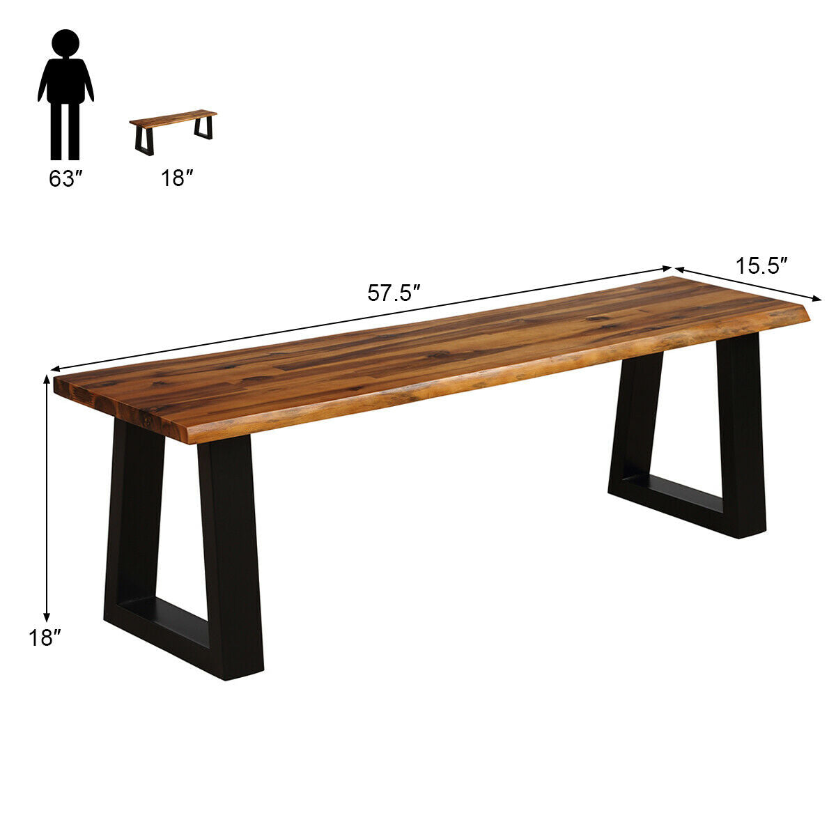 Banco de patio de madera de acacia maciza, banco de comedor, silla de asiento