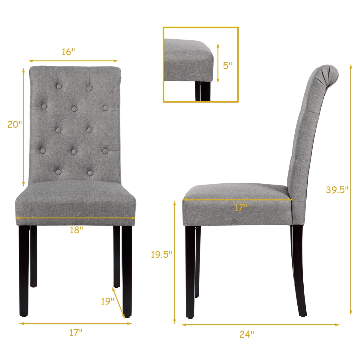 Juego de 2 sillas de comedor tapizadas con almohadillas antideslizantes ajustables