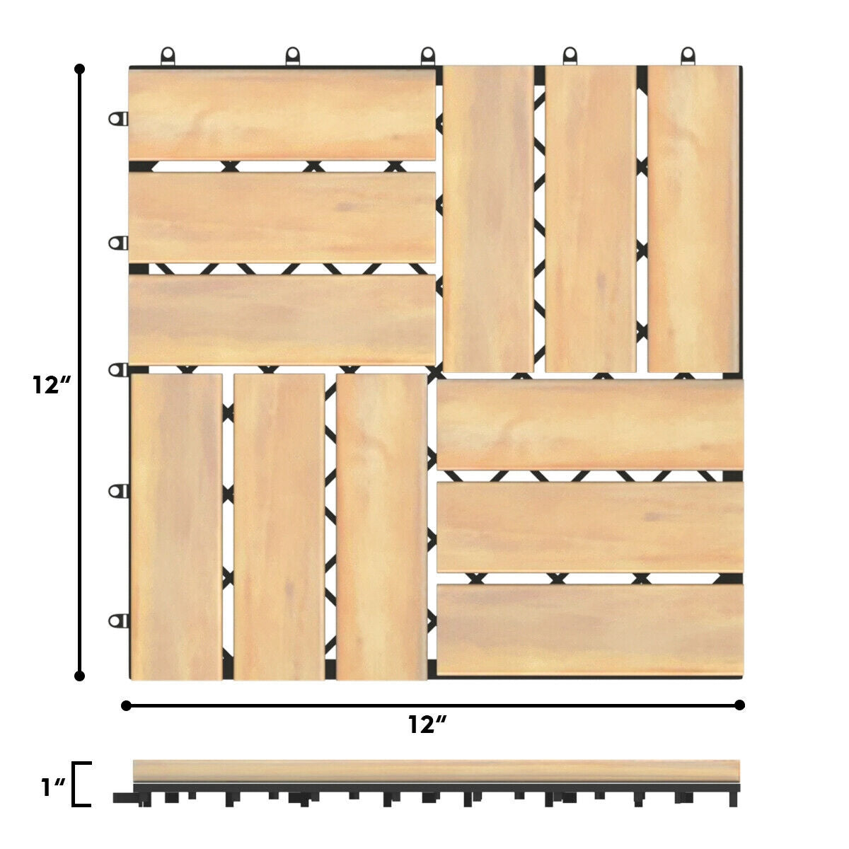 10 Pieces 12 x 12 Inch Acacia Wood Interlocking Check Deck Tiles