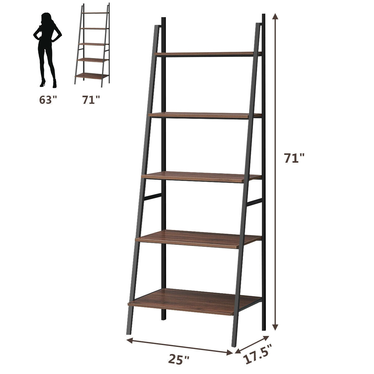 Estantería inclinada de 5 niveles de madera y metal