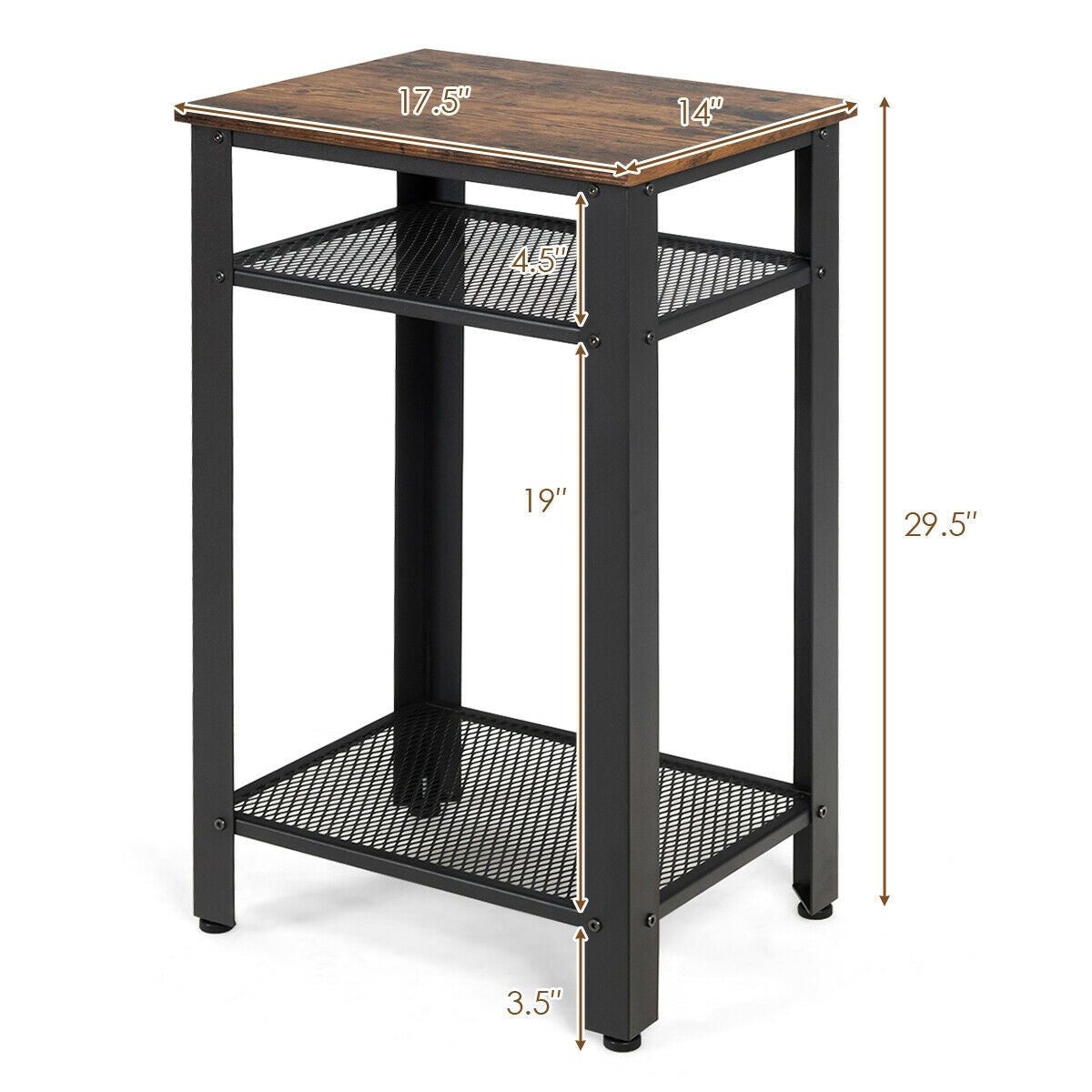 Mesa Auxiliar Industrial de 3 Niveles con Estantes de Almacenamiento de Malla Metálica