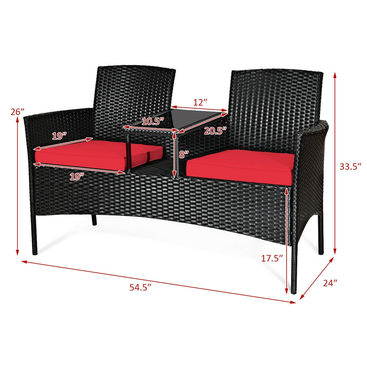 Juego de muebles de conversación para patio de mimbre con cojines extraíbles y mesa