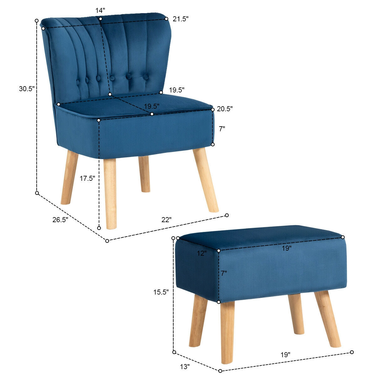 Juego de otomana y sillón auxiliar moderno con reposapiés