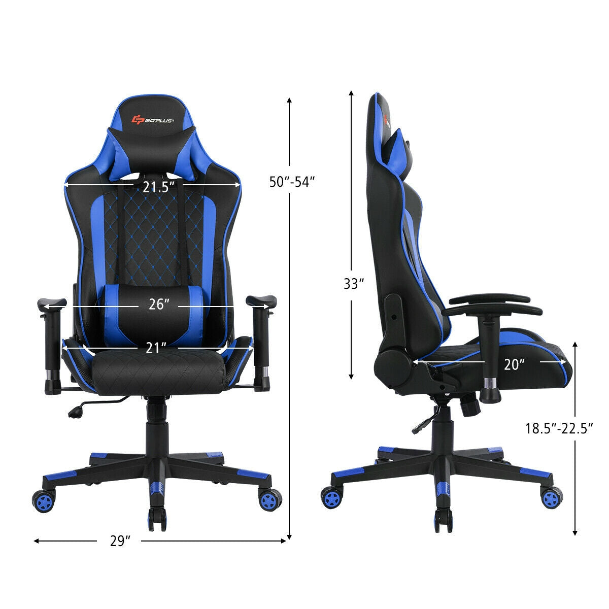 Silla de juego con masaje, soporte lumbar y reposacabezas