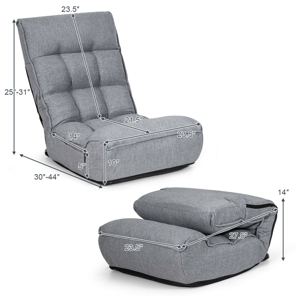 Sofá perezoso plegable con silla de suelo ajustable de 4 posiciones