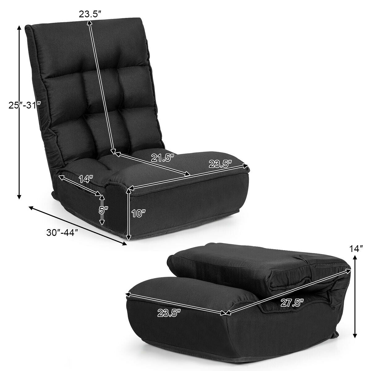 Sofá perezoso plegable con silla de suelo ajustable de 4 posiciones