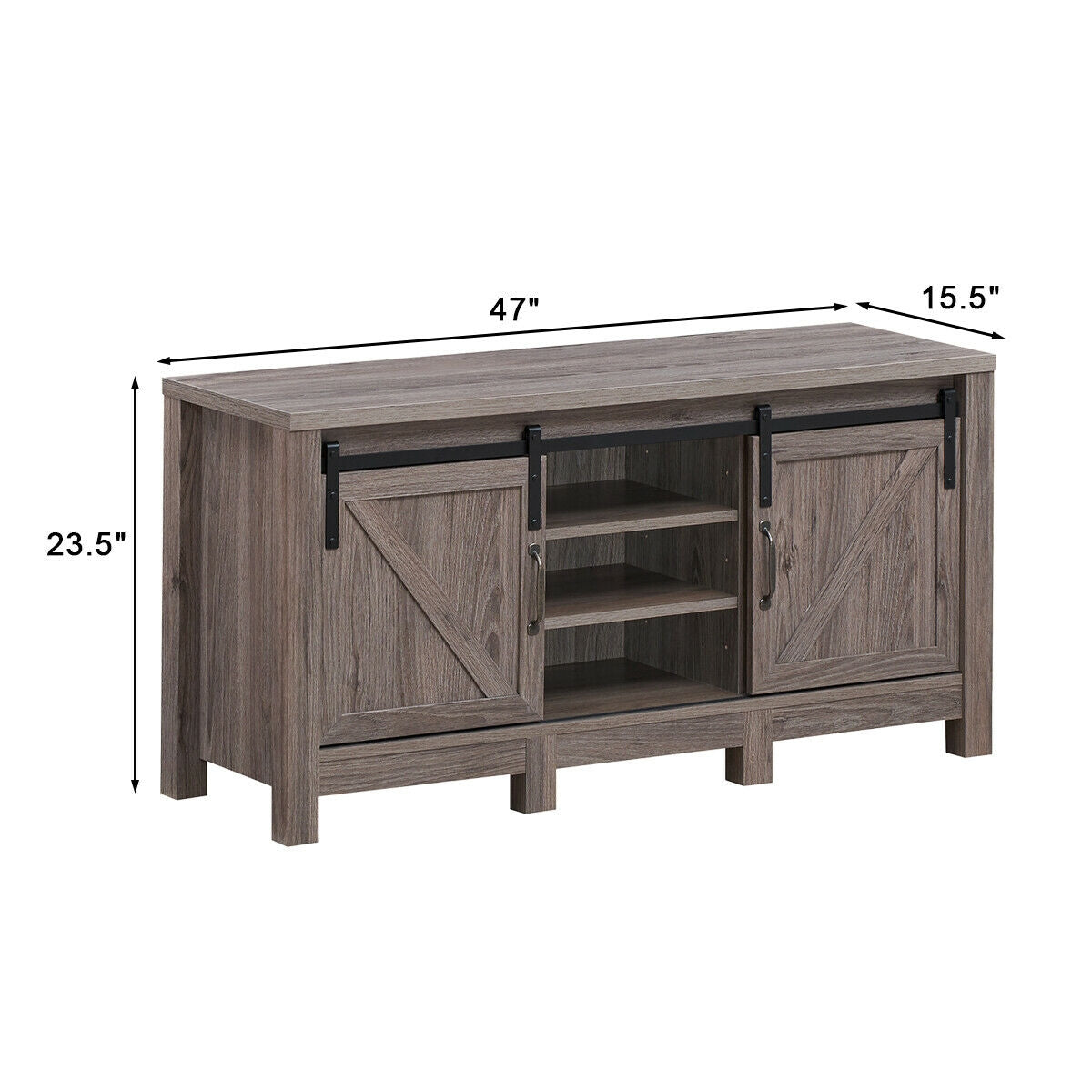 Mueble para TV de 55 pulgadas con puertas corredizas estilo granero y estantes ajustables