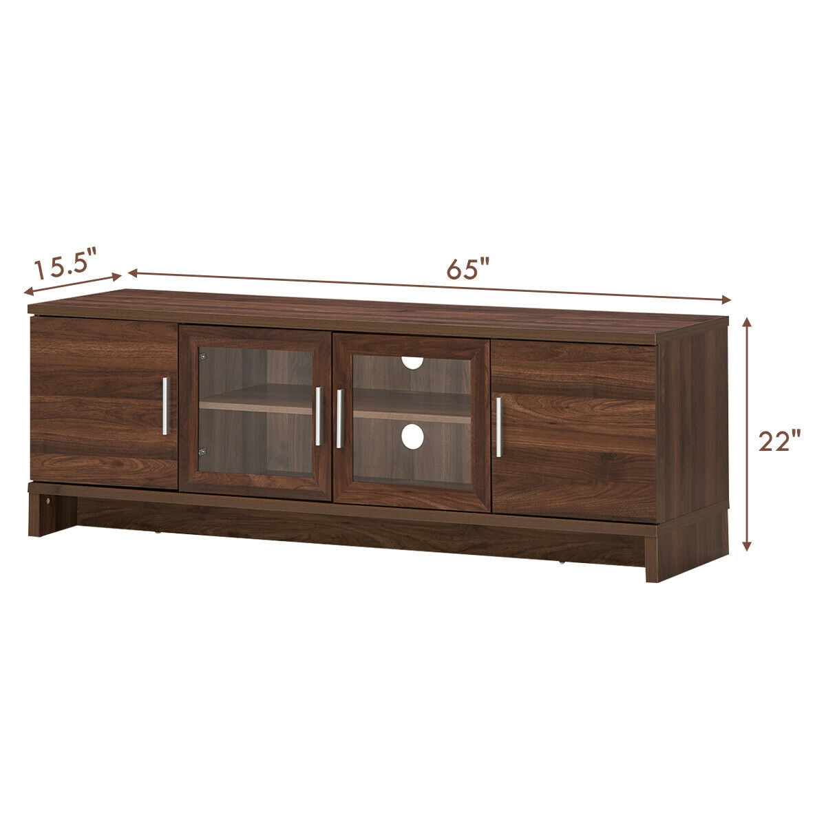 Mueble de TV para entretenimiento multimedia para televisores de hasta 70 pulgadas con estante ajustable-Nogal