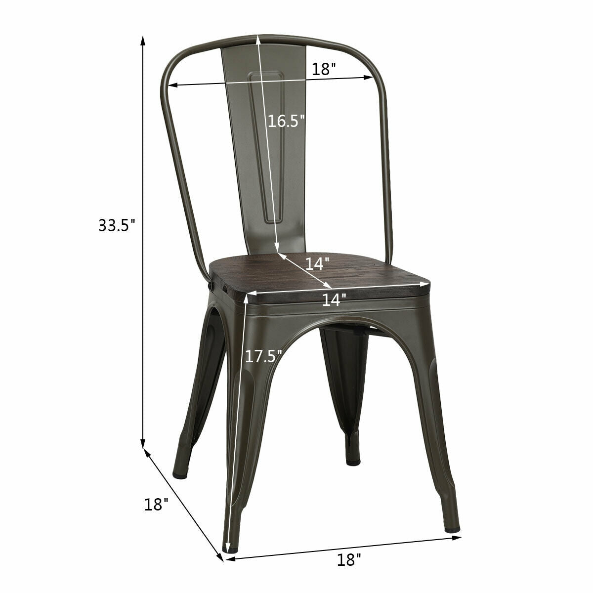 4 sillas de comedor metálicas apilables estilo Tolix con asiento de madera