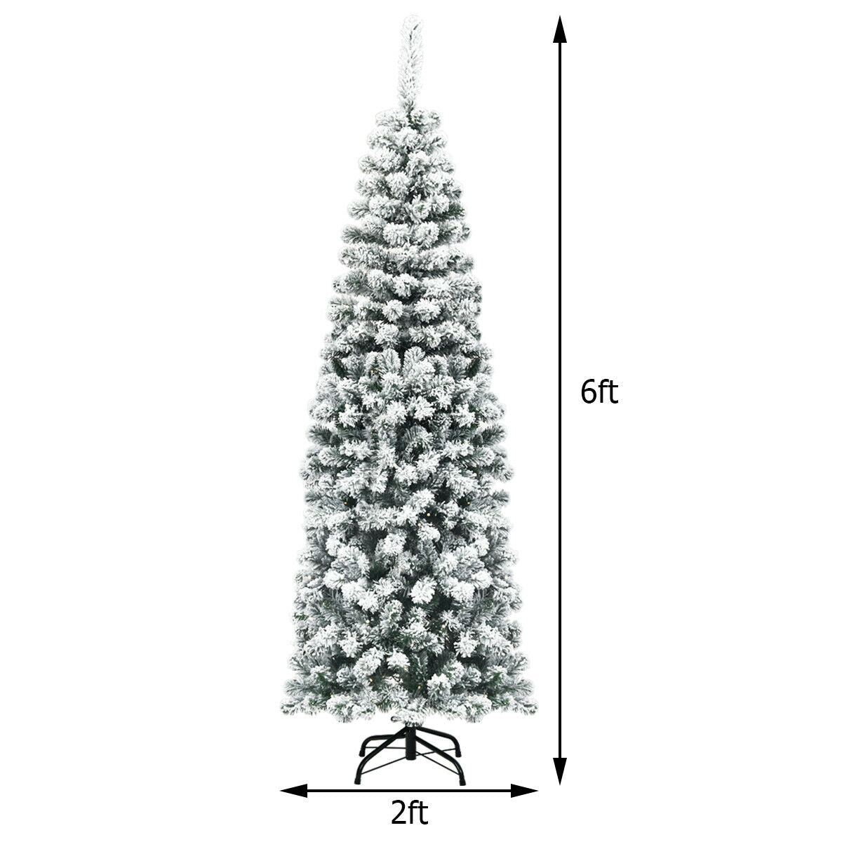Árbol de Navidad artificial tipo lápiz con bisagras sin luces y efecto nevado, de 1.83 m (6 pies) con 500 puntas de rama