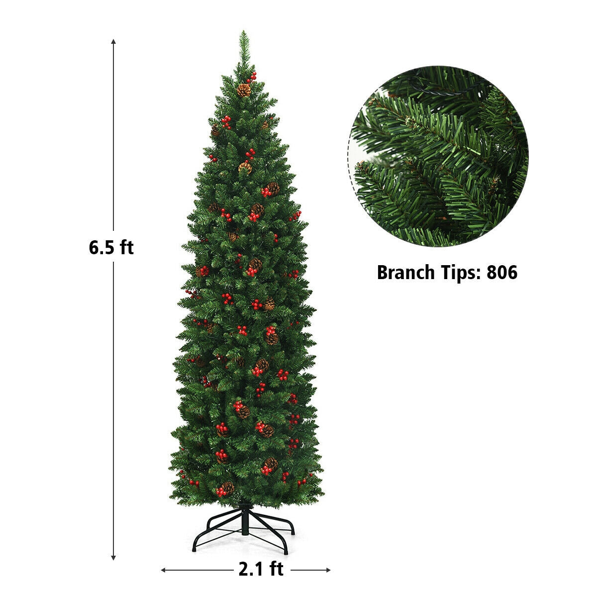 Árbol de Navidad estrecho preiluminado de 6.5 pies con bisagras