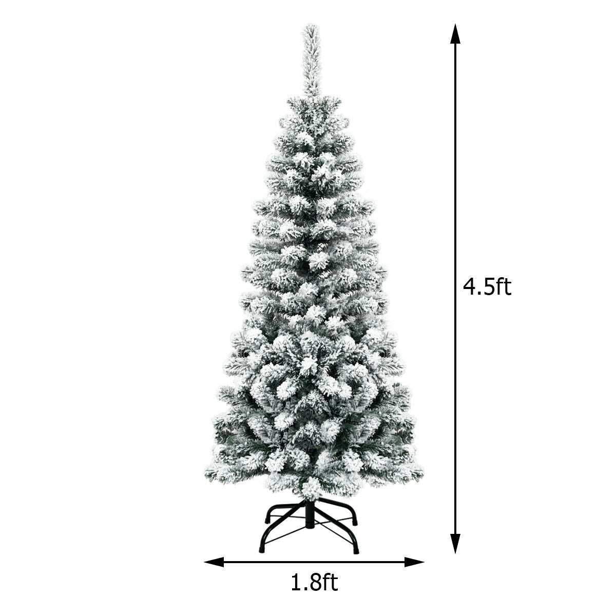 Árbol de Navidad artificial tipo lápiz con bisagras sin luz, cubierto de nieve, de 4.5 pies con 242 ramas