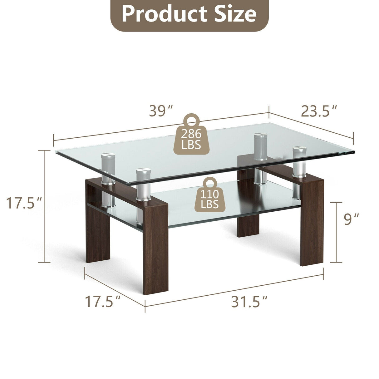 Mesa de centro rectangular de cristal con patas metálicas para salón