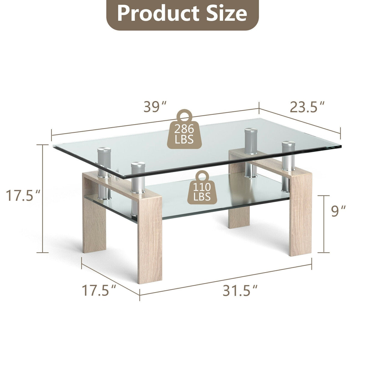 Mesa de centro rectangular de cristal con patas metálicas para salón